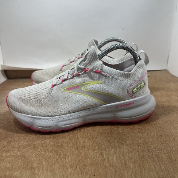 Brooks Glycerin 20 StealthFit Women Size 8 Pink White Running Shoes - Picture 3 of 9